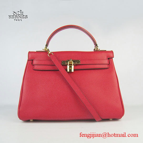 Hermes Kelly 32cm Togo Leather Bag Red 6108 Gold Hardware